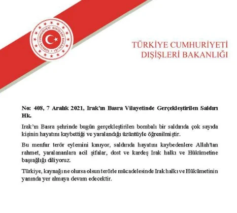 Dışişleri Bakanlığı'ndan Irak'taki terör saldırısına kınama